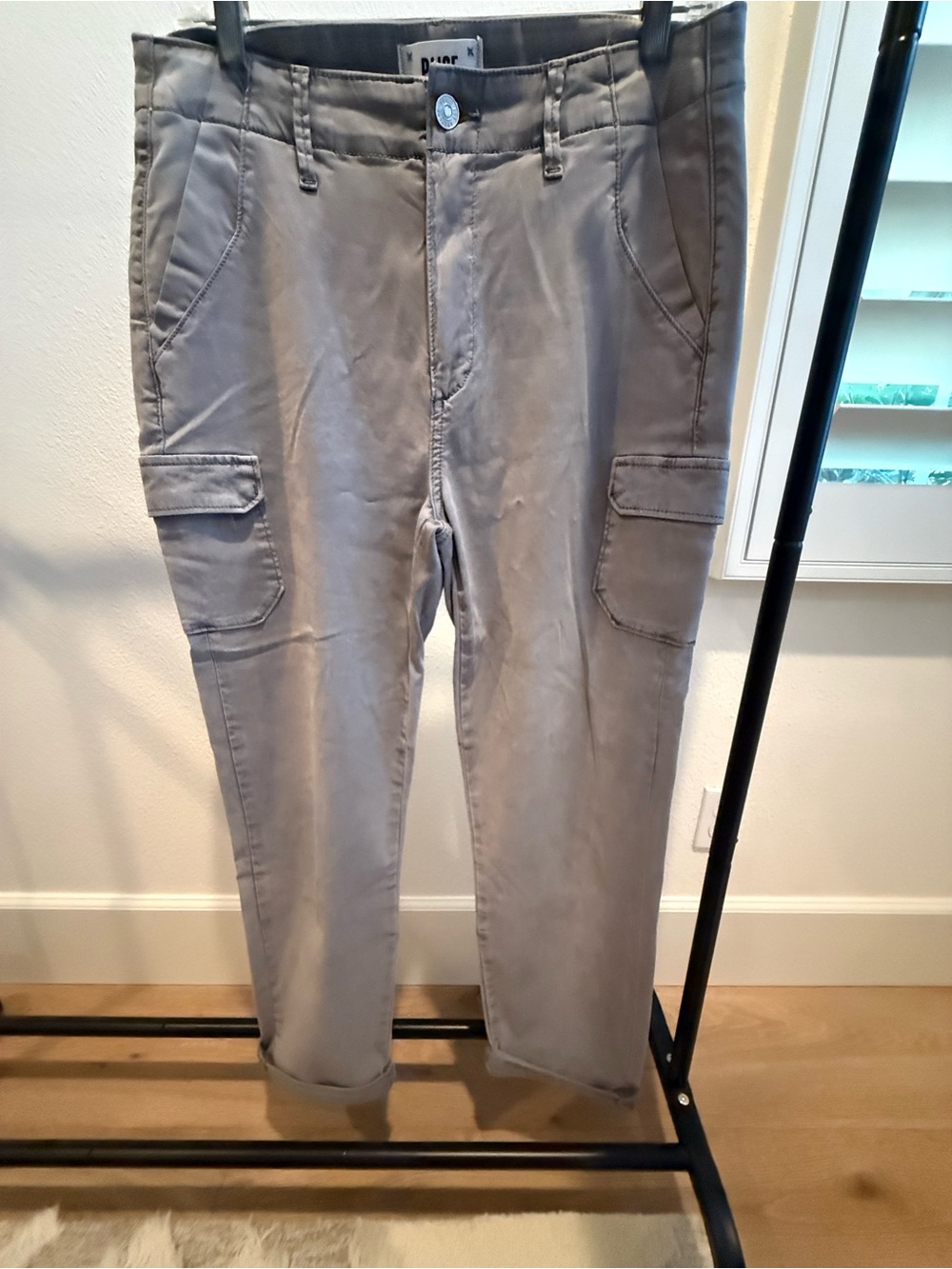 PAIGE women’s cropped stretch cargo pants in Light Gray-Taupe